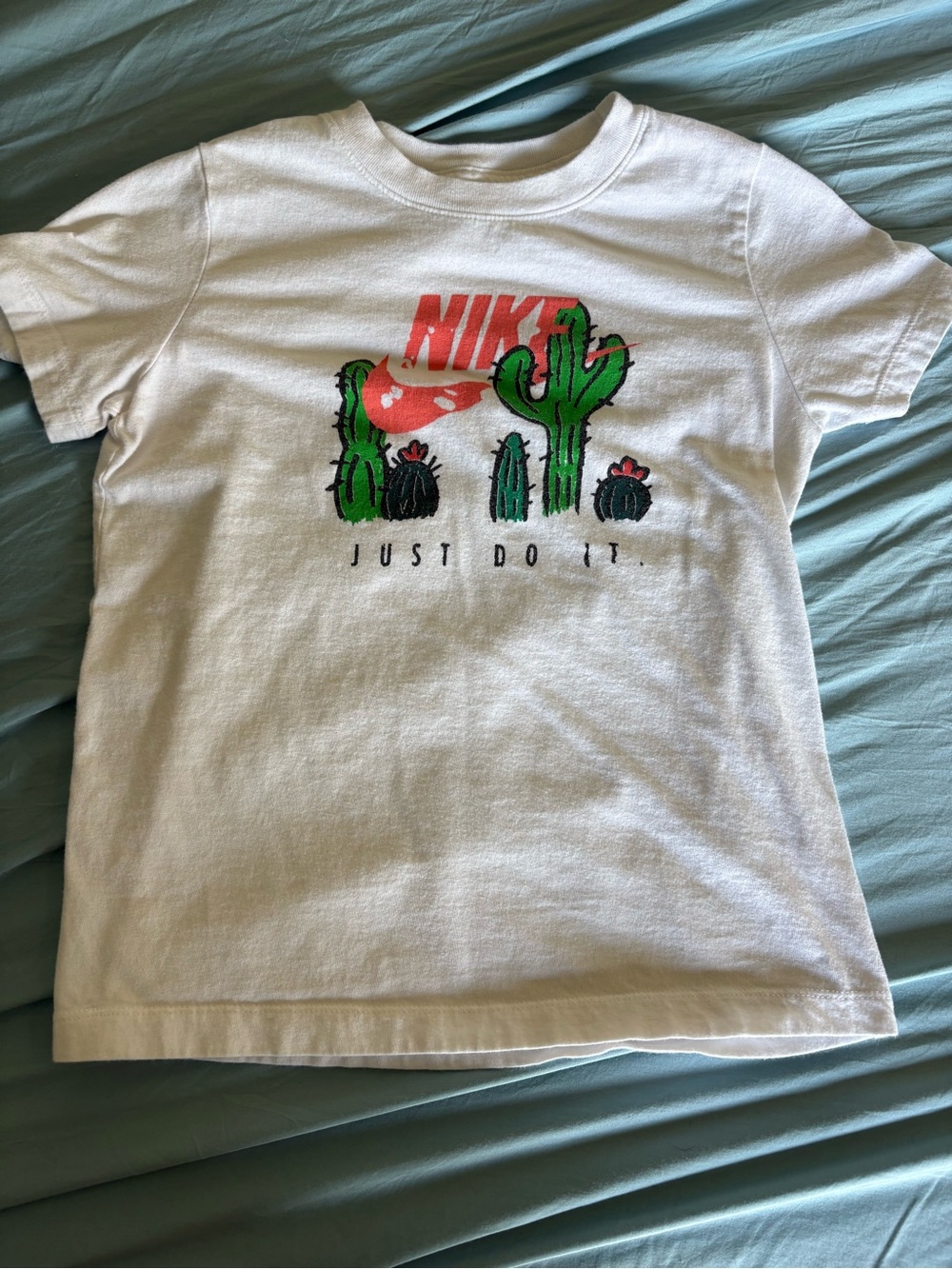 Nike White Kids Graphic Cactus Tee with Red Logo